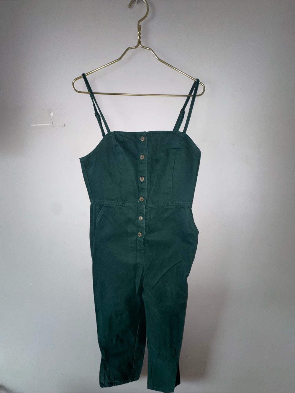 ASOS Dark Green Button-Front Strap Jumpsuit